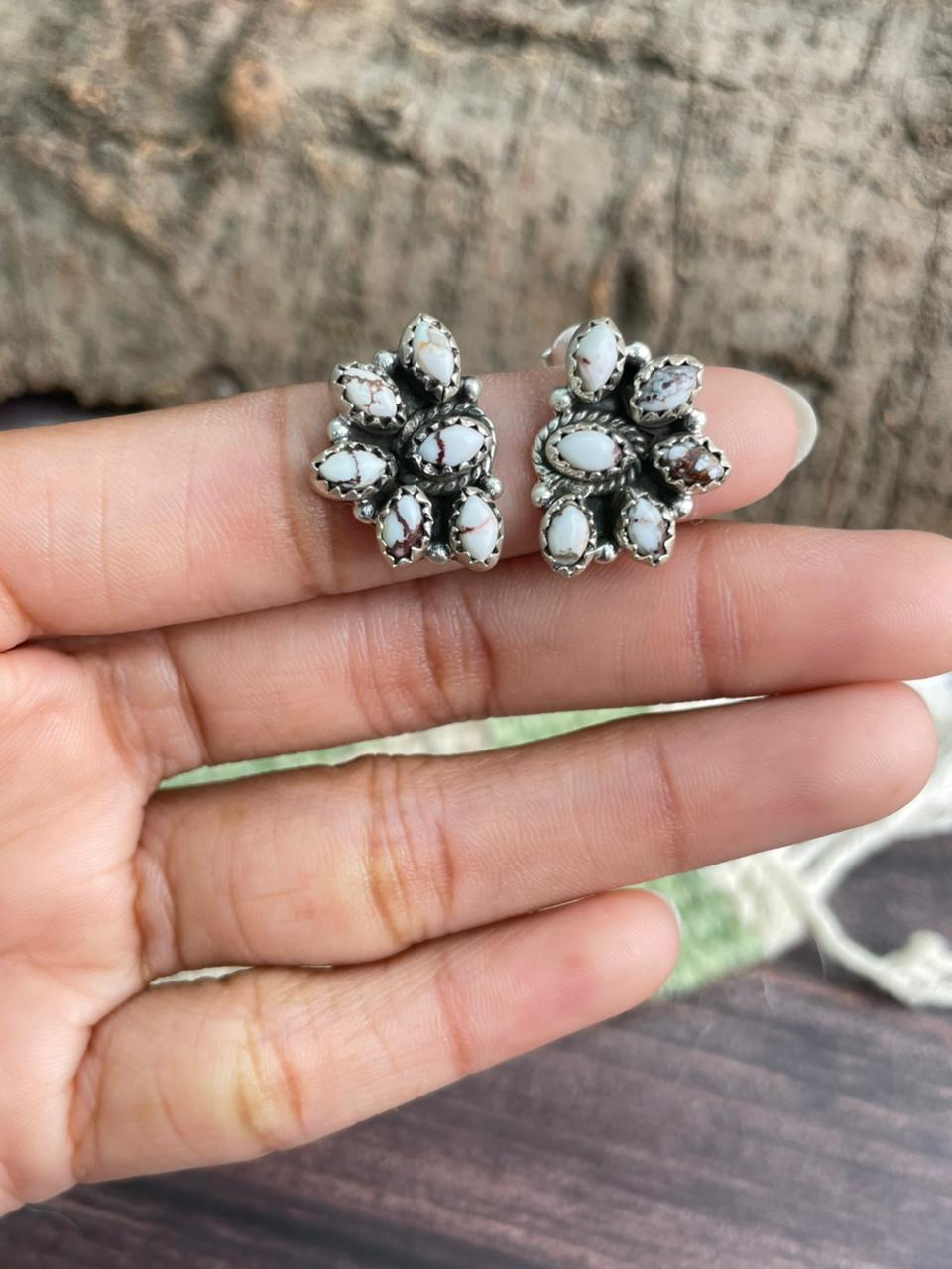 Handmade Sterling Silver Wildhorse Magnesite Post Studs Earrings "Signed Nizhoni"
