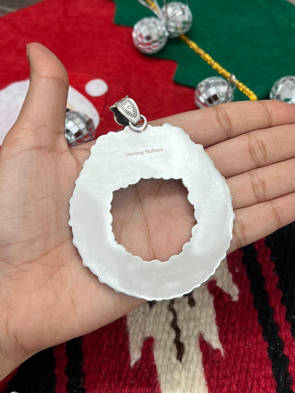 "Christmas Collection" Handmade Sterling Silver Hot Pink with Sonoran Mountain Turquoise Pendant "Signed Nizhoni"