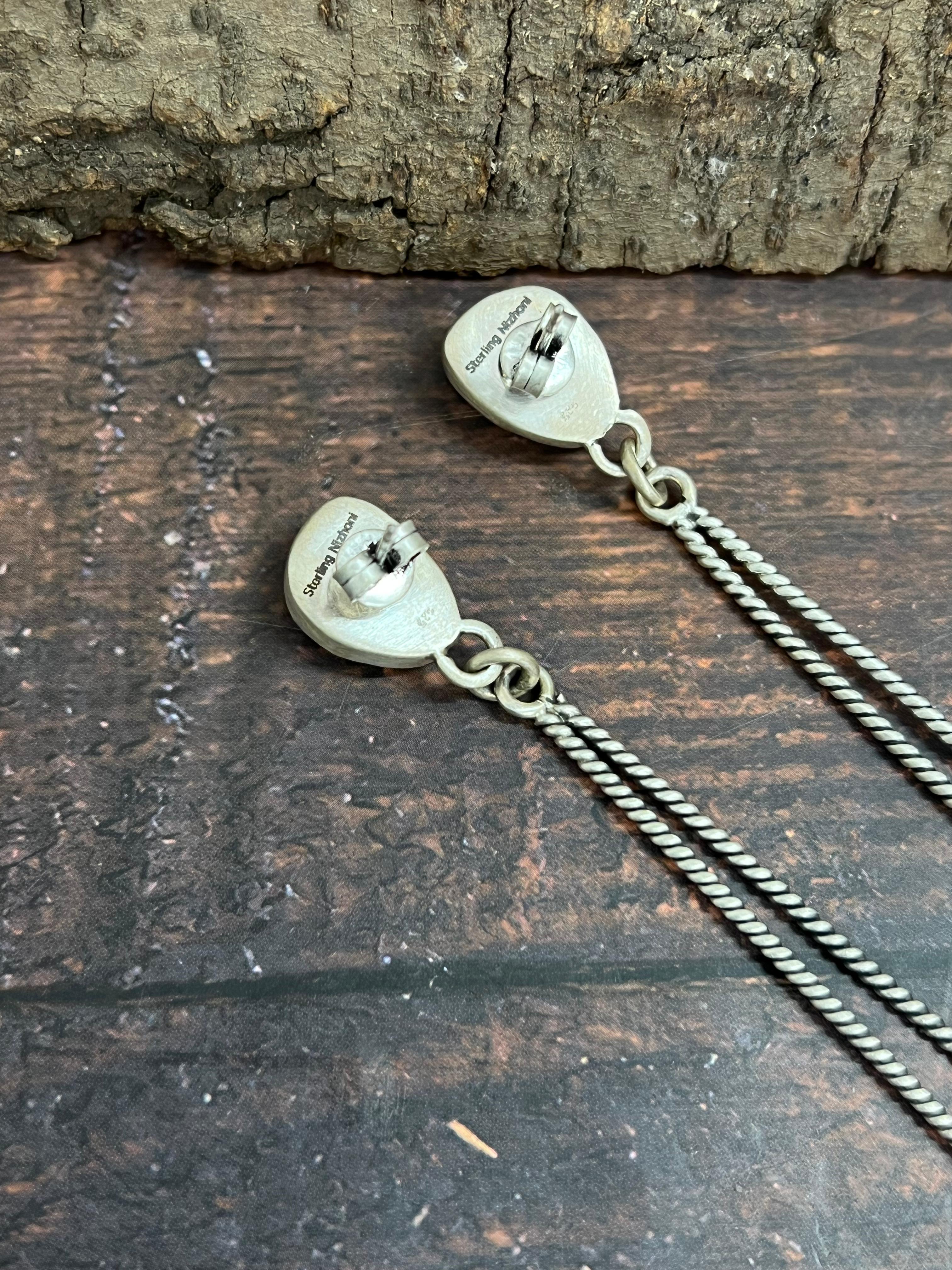 Handmade Sterling Silver Peacock Dahlia Post Earrings with Signed Nizhoni