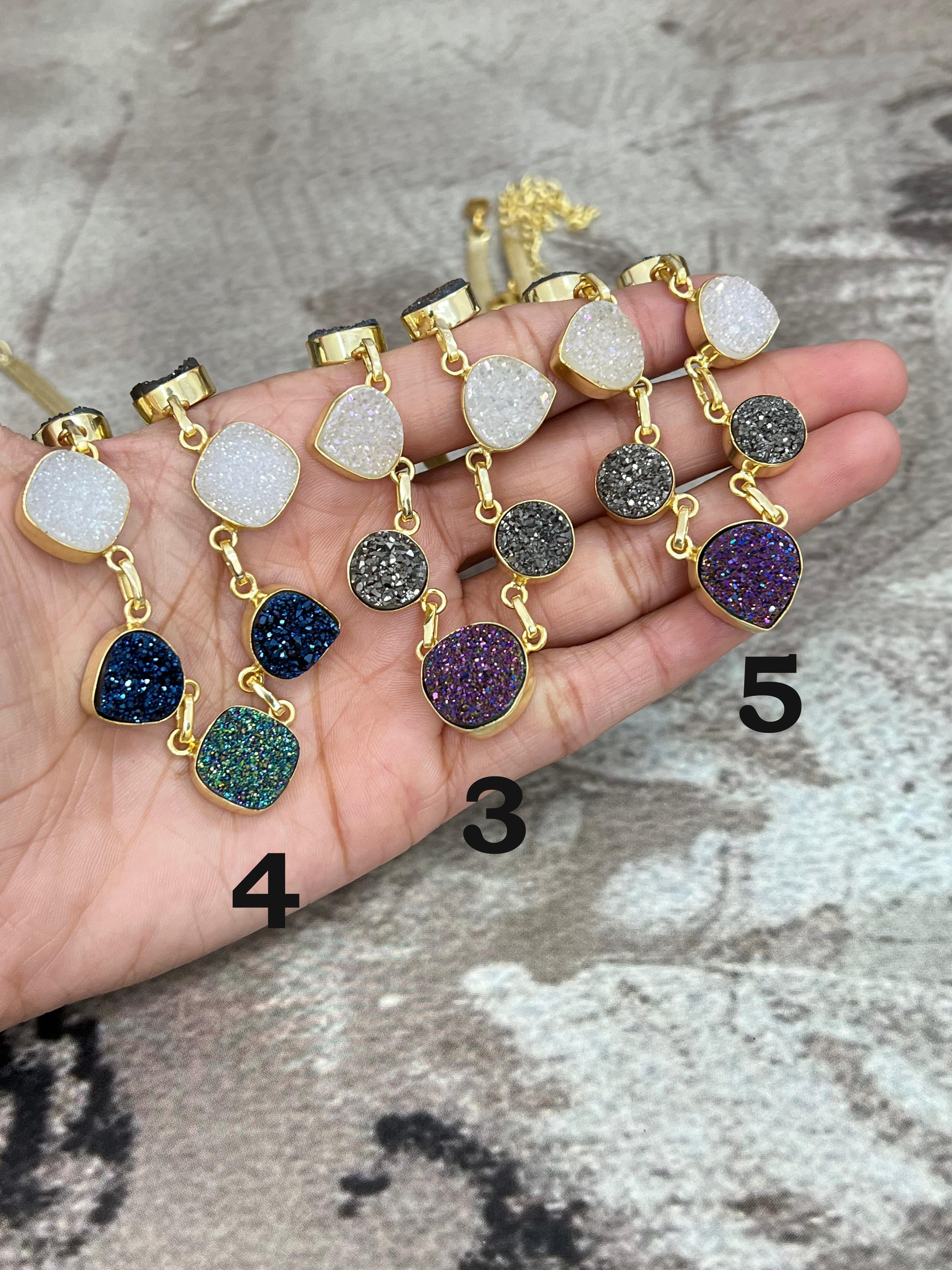 “The Boho Collection” Handmade Natural Druzy Herringbone Necklace
