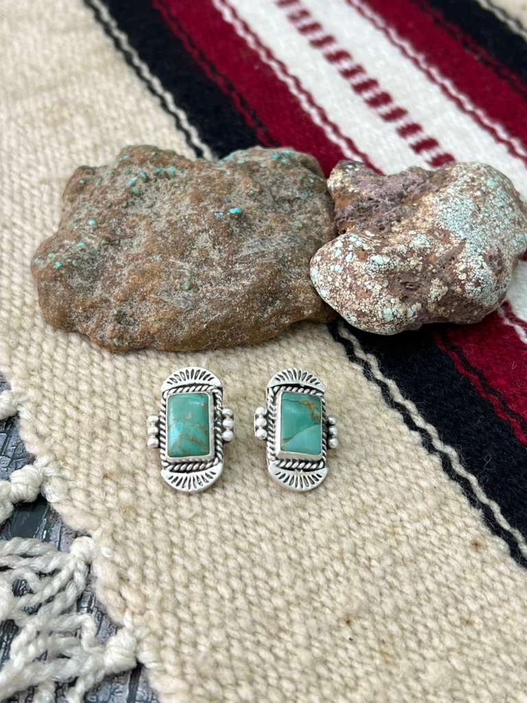 Handmade Sterling Silver Kingman Turquoise Post Studs "Signed Nizhoni"