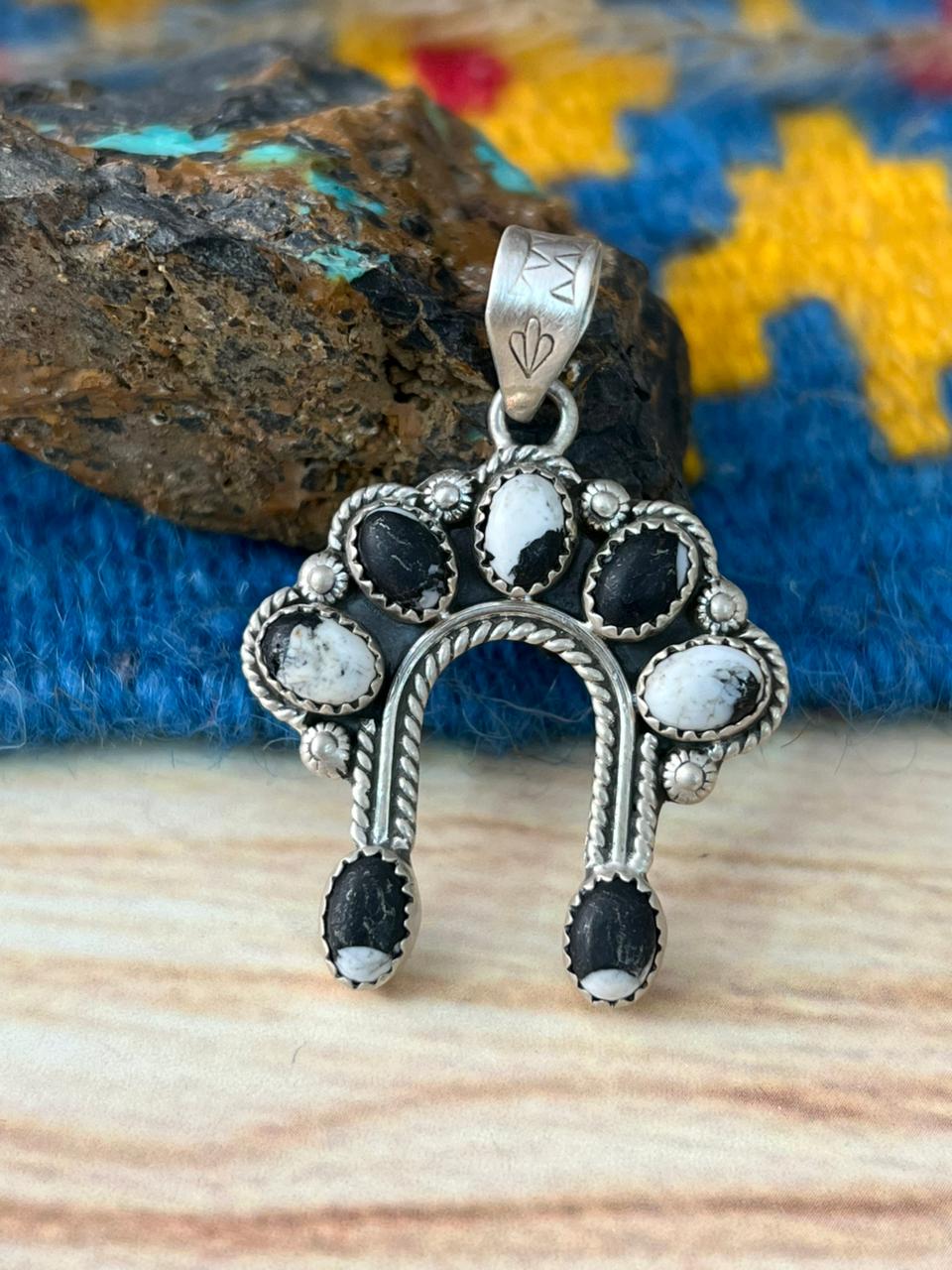 Handmade Sterling Silver White Buffalo Pendant "Signed Nizhoni"