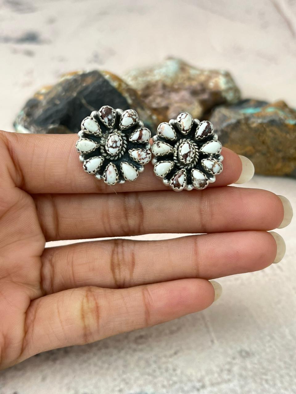 Handmade Sterling Silver Wildhorse Magnesite Post Earrings "Signed Nizhoni"