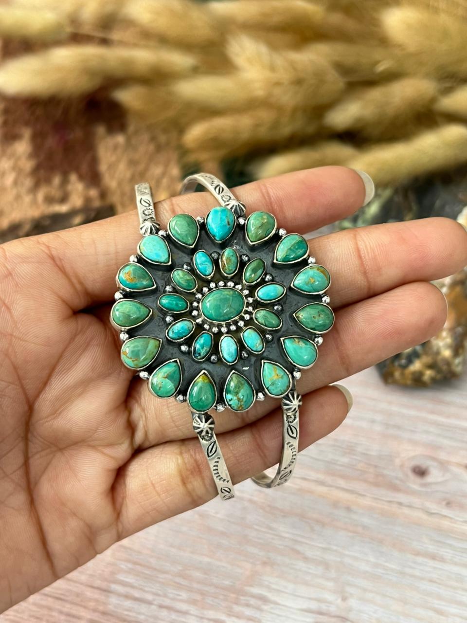 Handmade Sterling Silver Kingman Turquoise Cuff Bracelet "Signed Nizhoni"