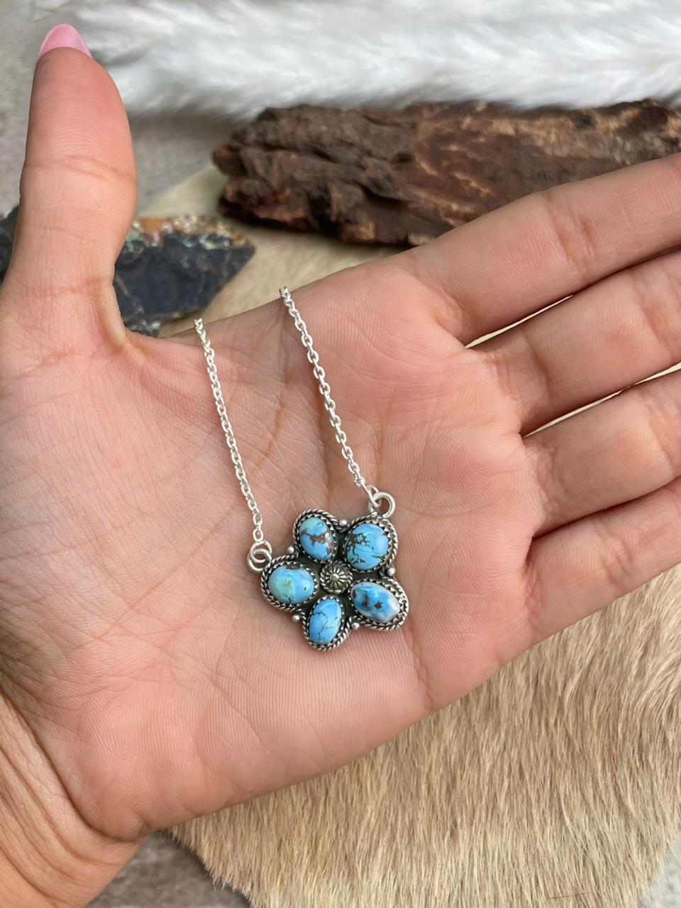 Handmade Sterling Silver Golden Hills Turquoise Necklace "Signed Nizhoni"