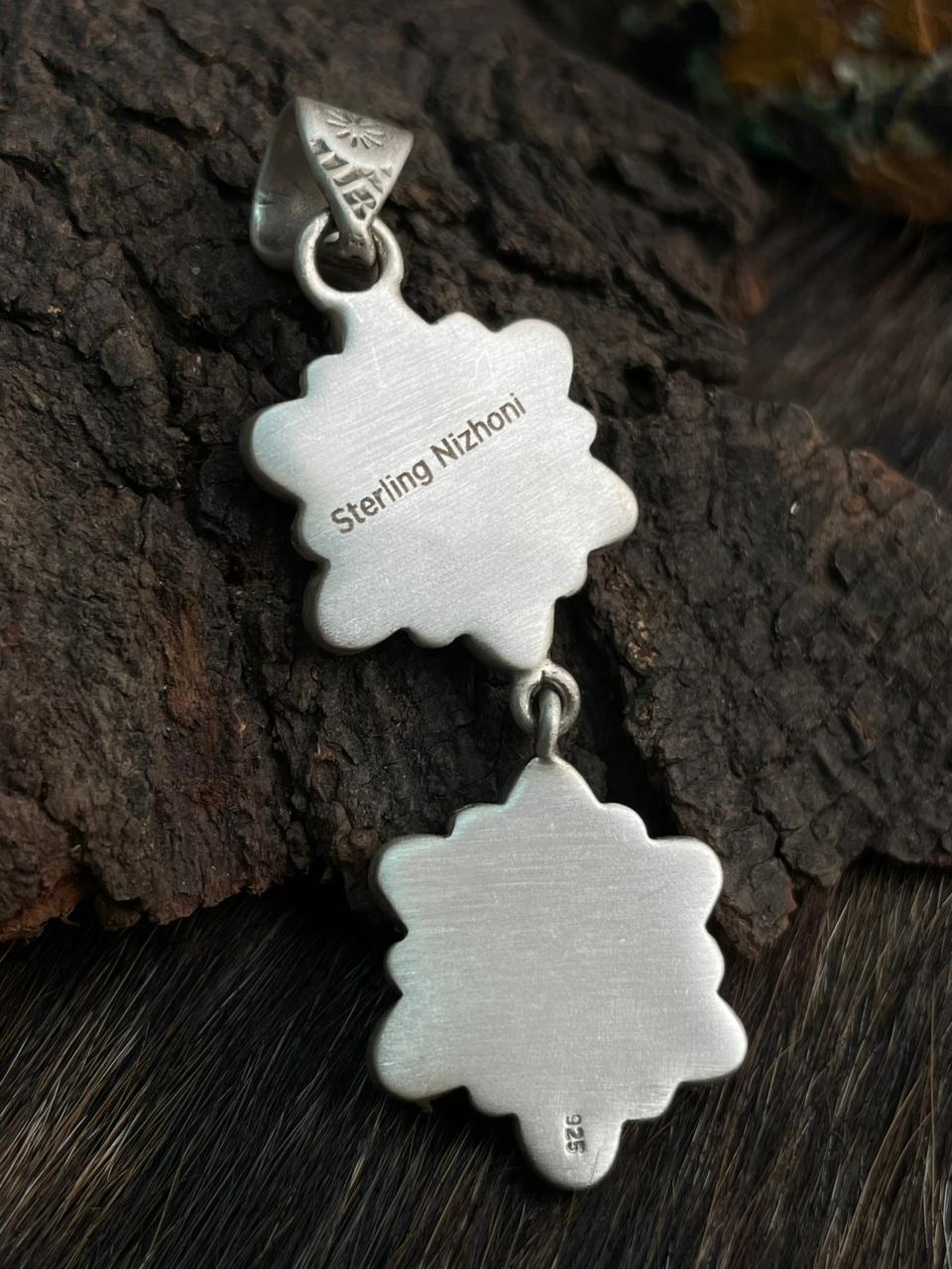 Handmade Sterling Silver Orange Mojave with White Buffalo Pendant "Signed Nizhoni"