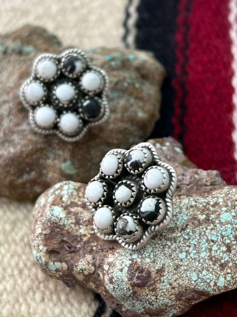 Handmade Sterling Silver White Buffalo Post Studs "Signed Nizhoni"