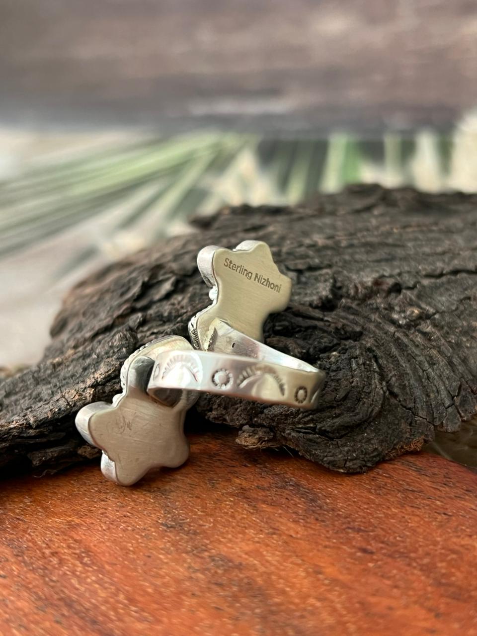 Handmade Sterling Silver White Water with Palomino Turquoise Collection: Adjustable Ring "Signed Nizhoni"