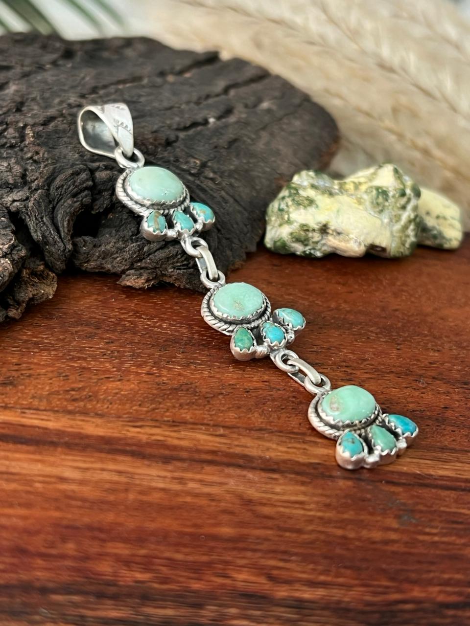 Handmade Sterling Silver Paloma with Kingman Turquoise Pendant "Signed Nizhoni"