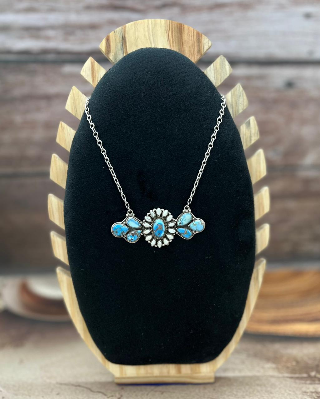 Handmade Sterling Silver Golden Hills with White Collection Necklace "Signed Nizhoni"