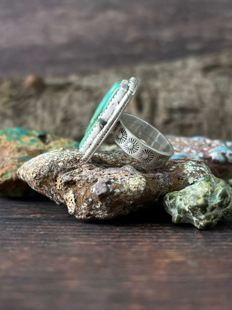 Handmade Sterling Silver Kingman Turquoise Adjustable Rings "Signed Nizhoni"