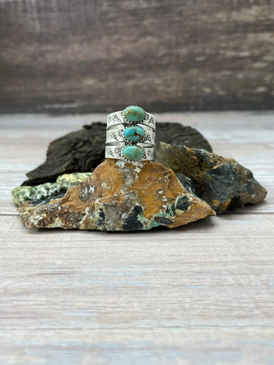 Handmade Sterling Silver Kingman Turquoise Adjustable Ring "Signed Nizhoni"