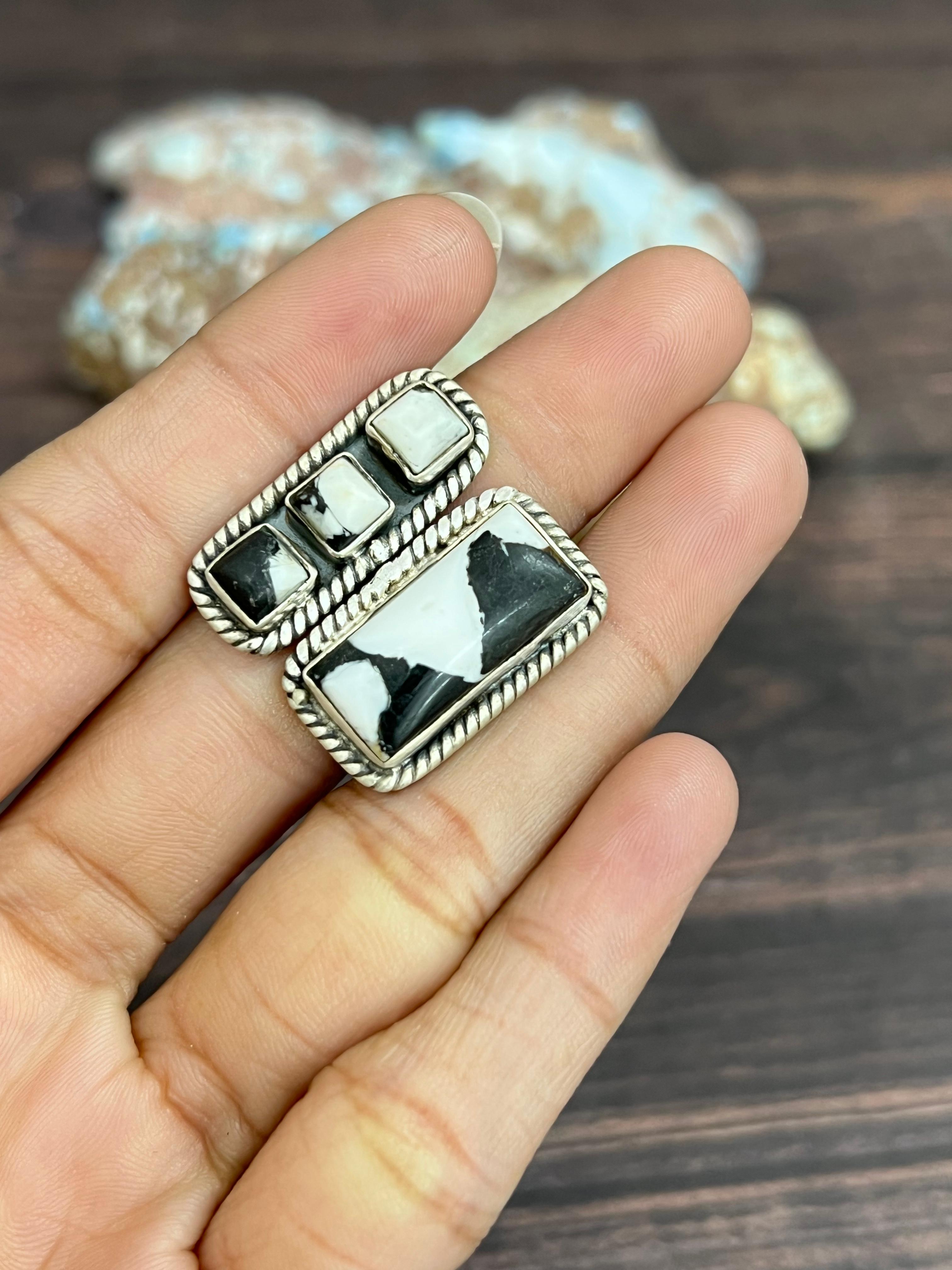 Handmade Sterling Silver White Buffalo Adjustable Ring With Signed Nizhoni