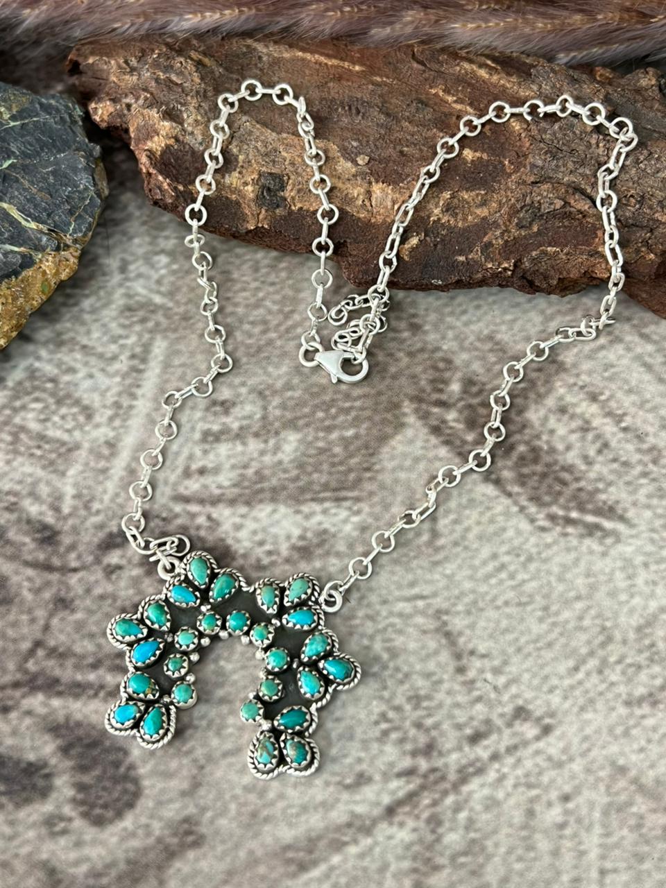Handmade Sterling Silver Kingman Turquoise Necklace "Signed Nizhoni"