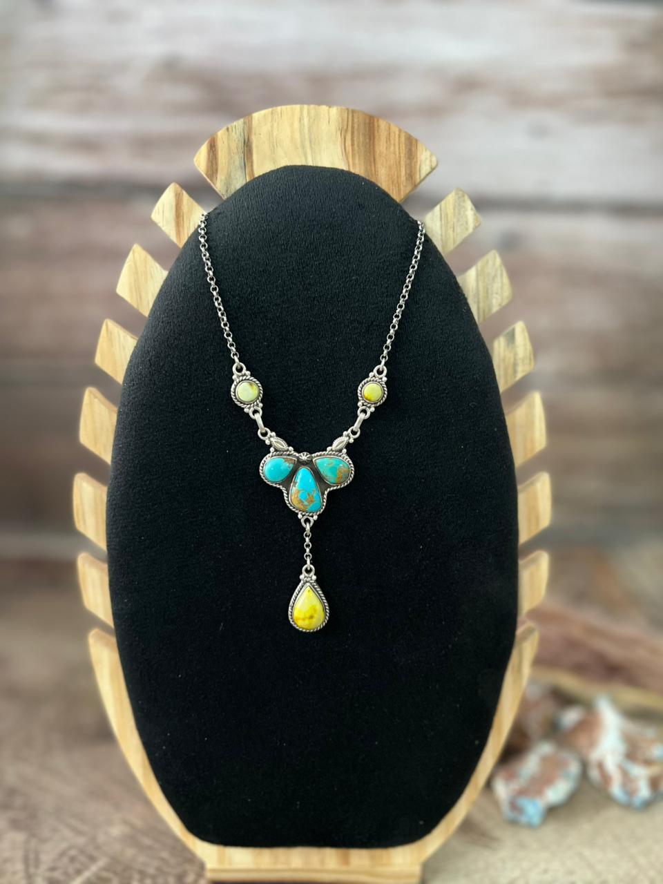 Handmade Sterling Silver Palomino with Santa Maria Drop Necklace "Signed Nizhoni"