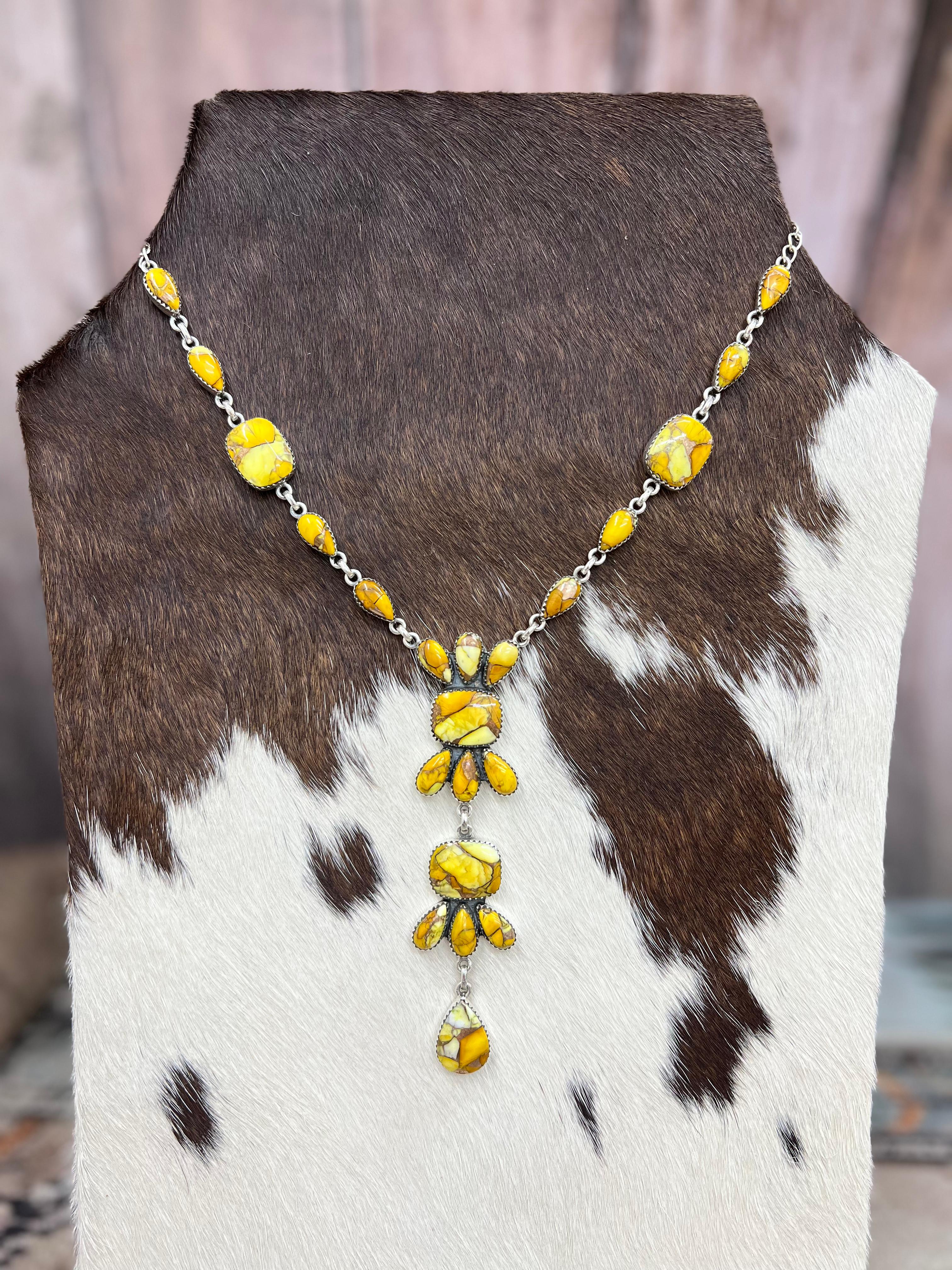 Handmade Sterling Silver Honey Dahlia Necklace with Signed Nizhoni