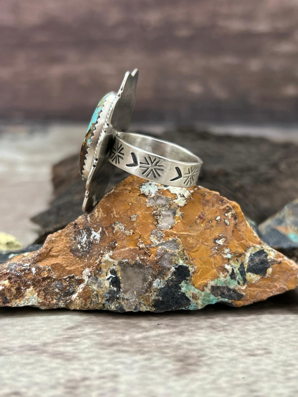 Handmade Sterling Silver Number 8 Turquoise Adjustable Ring "Signed Nizhoni"