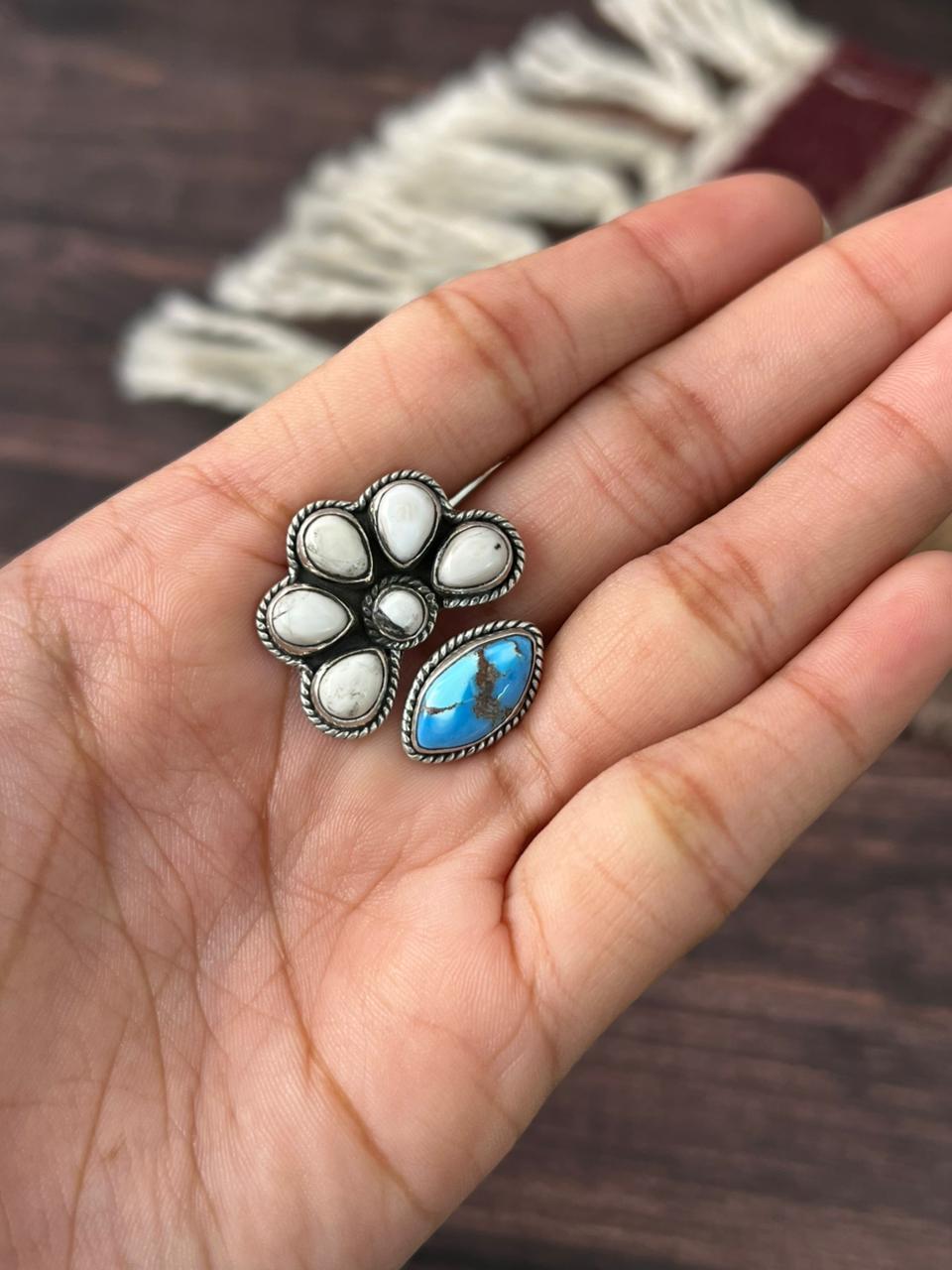 Handmade Sterling Silver Golden Hills with White Collection Adjustable Ring "Signed Nizhoni"