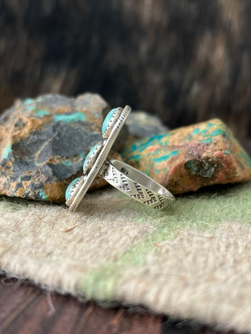 Handmade Sterling Silver White Water Turquoise Adjustable Ring "Signed Nizhoni"