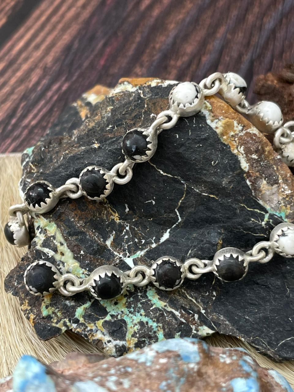 Handmade Sterling Silver White Buffalo Post Dangle Earrings "Signed Nizhoni" (4)