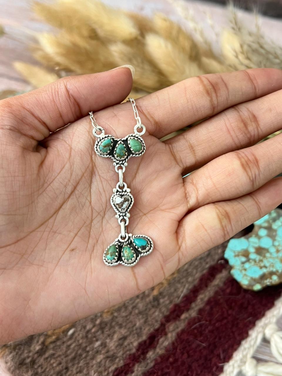 Handmade Sterling Silver Wildhorse Magnesite with Kingman Turquoise Necklace "Signed Nizhoni"