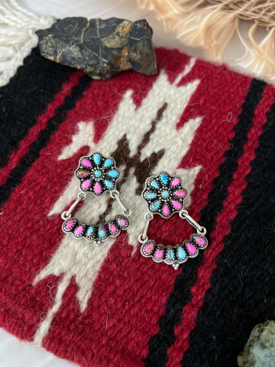 Handmade Sterling Silver Cotton Candy Post Dangle Earrings "Signed Nizhoni"