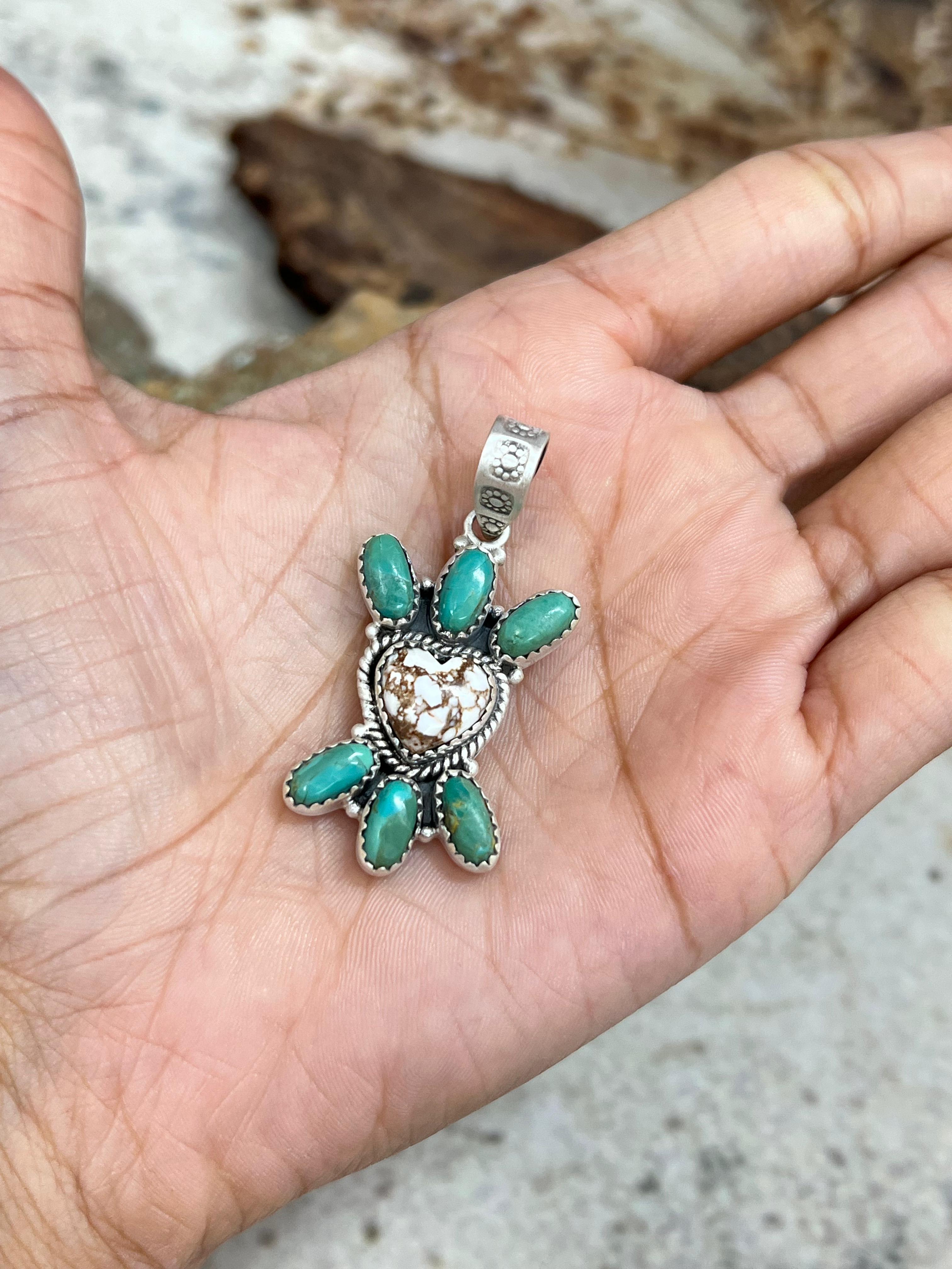 Handmade Sterling Silver Kingman with Wild Horse Pendant Signed Nizhoni