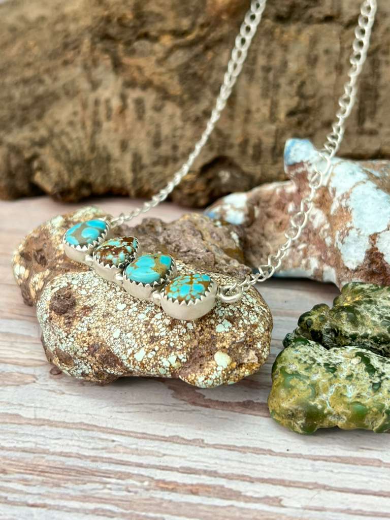 Handmade Sterling Silver Number 8 Turquoise Necklace with Signed Nizhoni