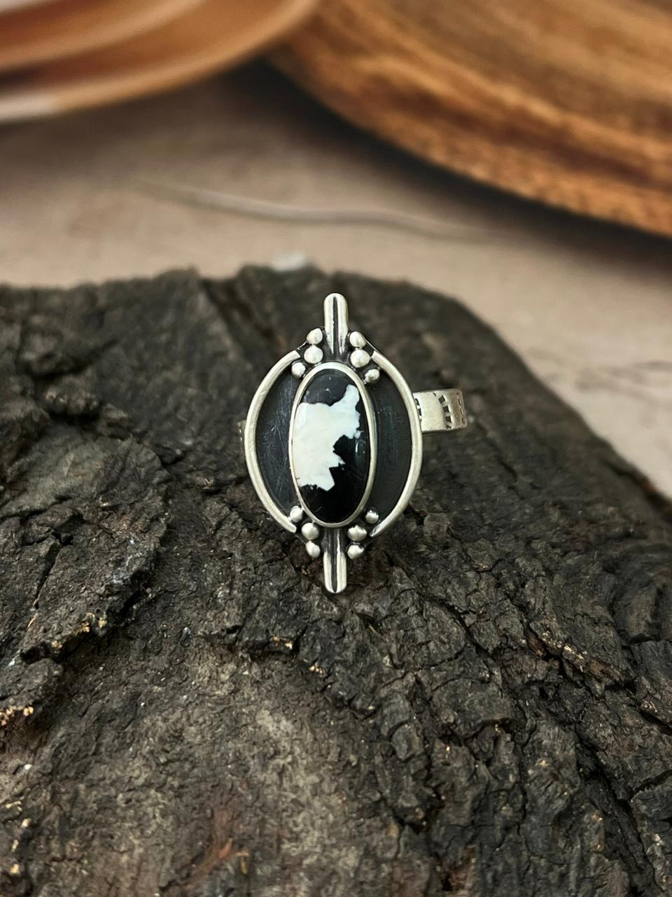 Handmade Sterling Silver White Buffalo Adjustable Ring "Signed Nizhoni"