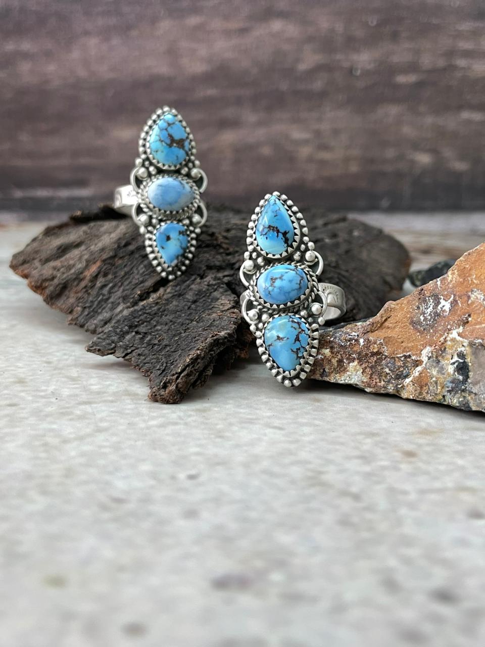 Handmade Sterling Silver Golden Hills Turquoise Adjustable Ring "Signed Nizhoni"