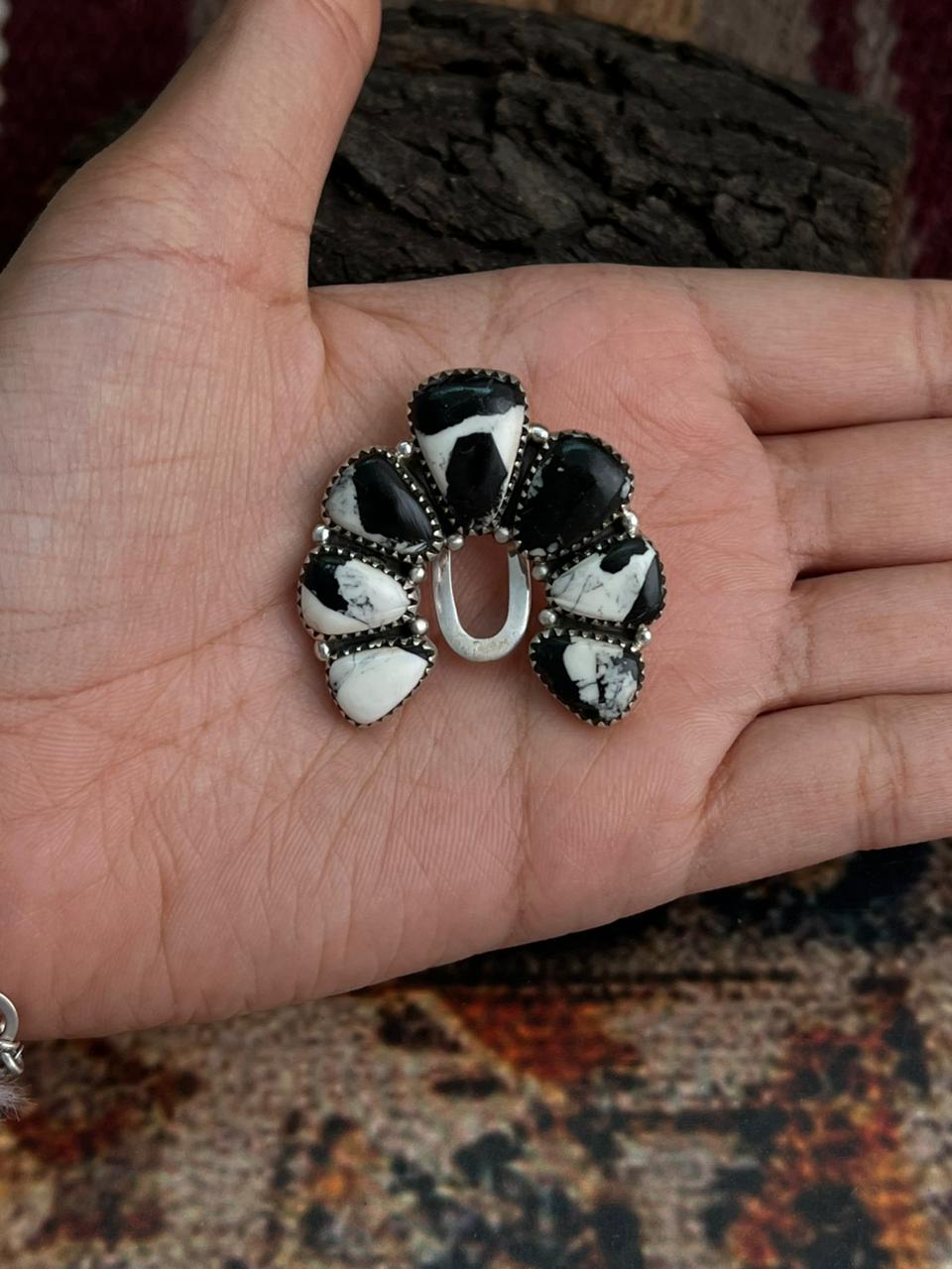 Handmade Sterling Silver White Buffalo Purse Key Clip "Signed Nizhoni"