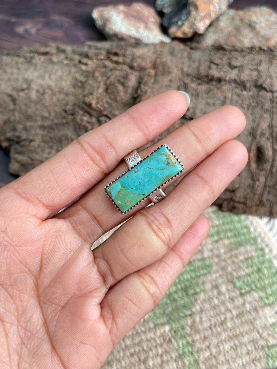 Handmade Sterling Silver Kingman Turquoise Adjustable Ring "Signed Nizhoni"