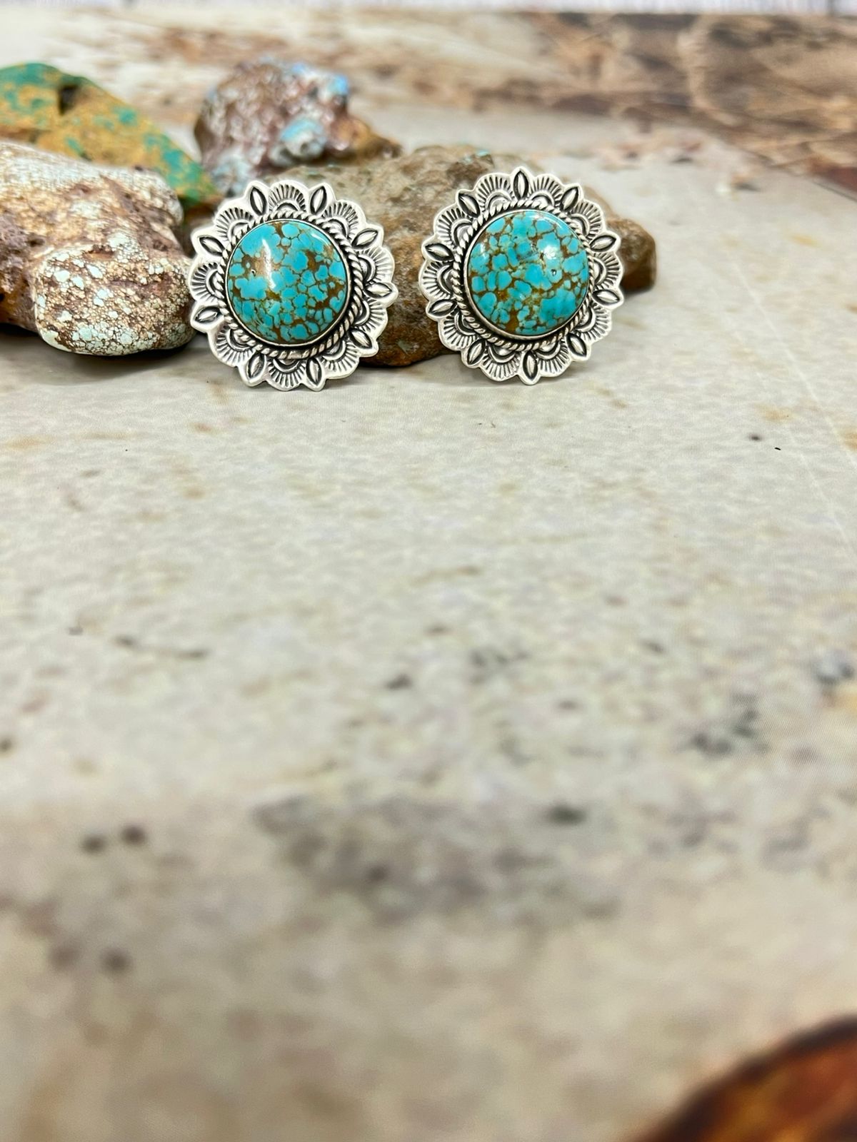 Handmade Sterling Silver Number 8 Turquoise Post Studs with Signed Nizhoni