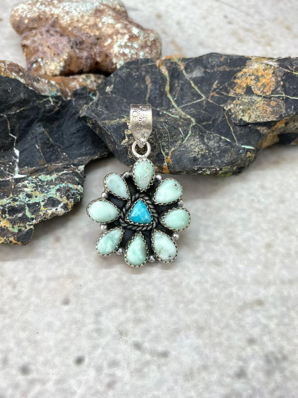 Handmade Sterling Silver Paloma with White Water Pendant "Signed Nizhoni"