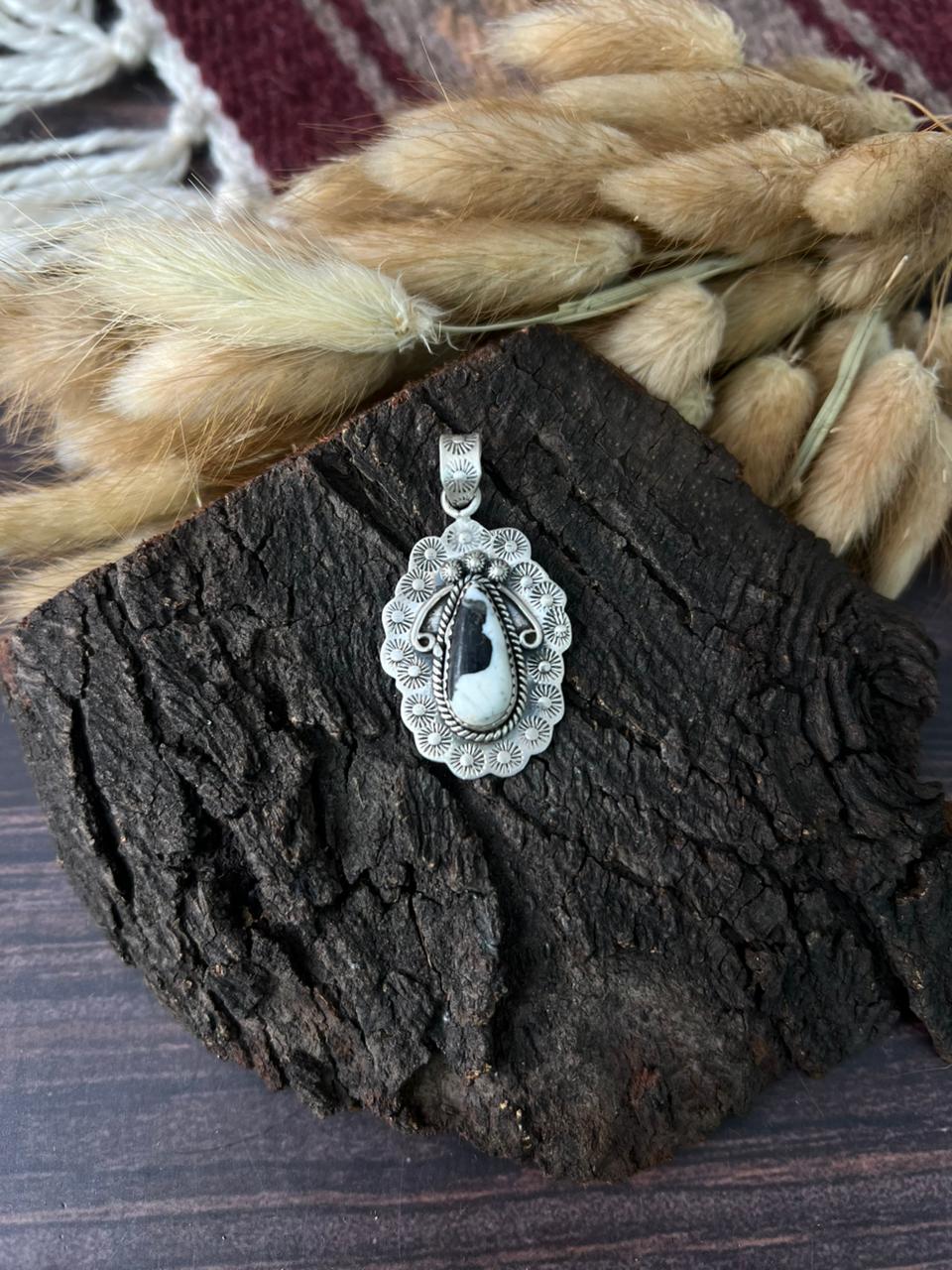 Handmade Sterling Silver White Buffalo Pendant "Signed Nizhoni"