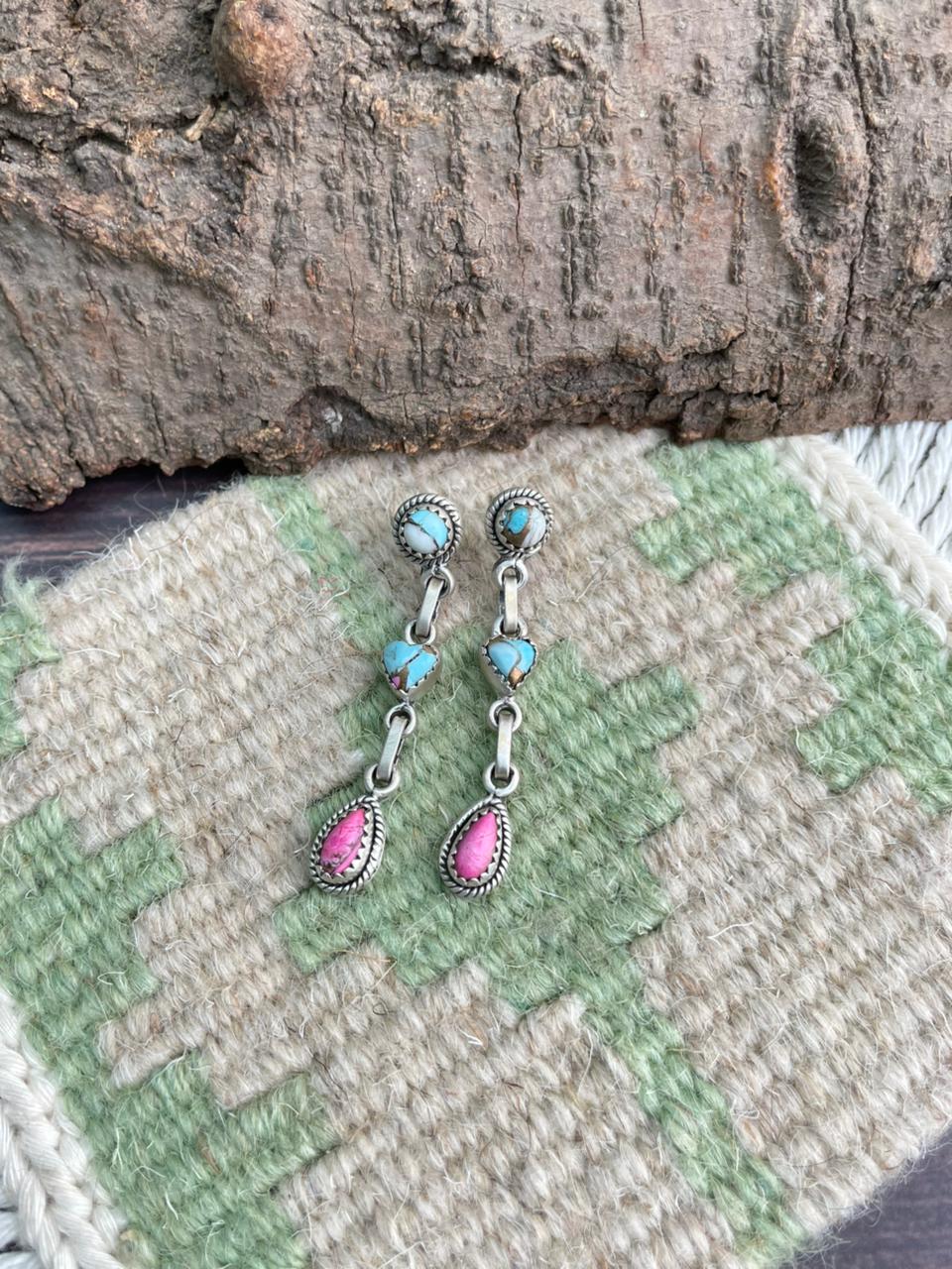 Handmade Sterling Silver Cotton Candy Post Dangle Earrings "Signed Nizhoni"