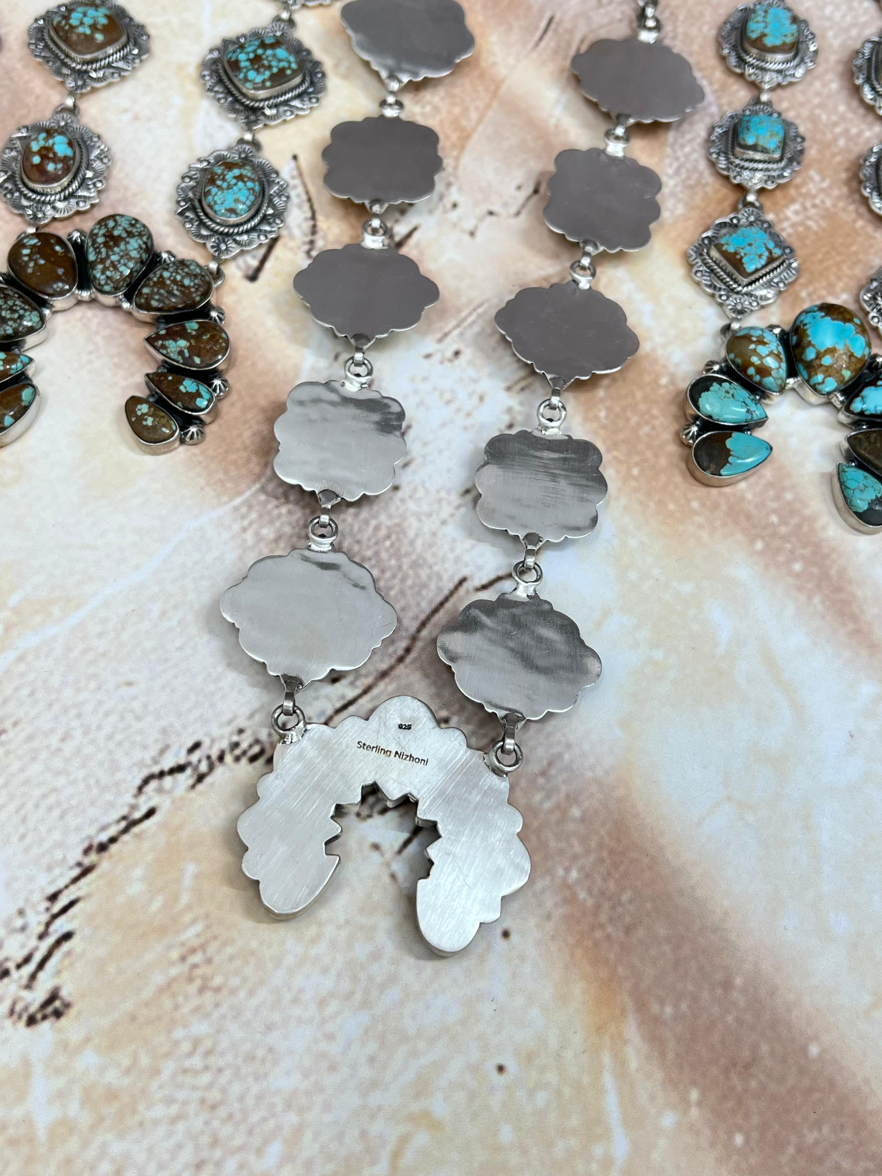 Handmade Sterling Silver Number 8 Turquoise Naja Necklace Signed Nizhoni