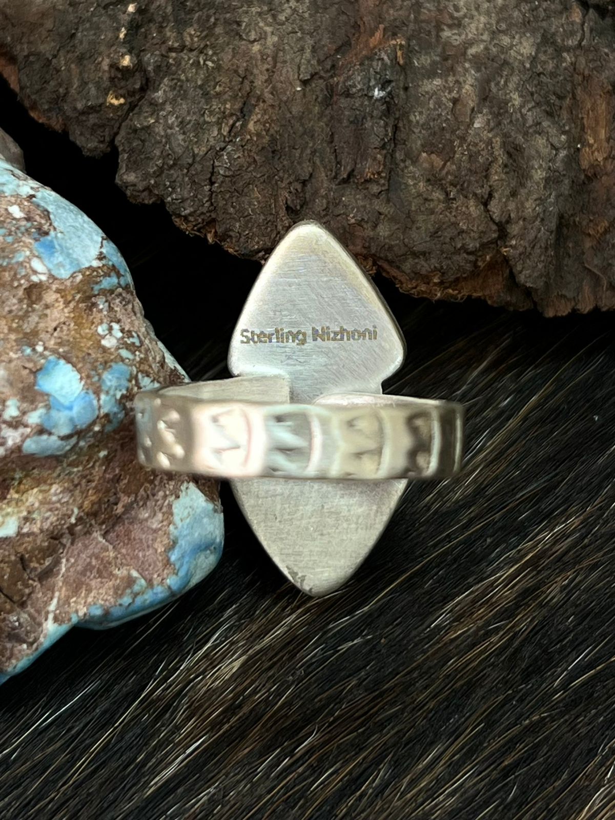 Handmade Sterling Silver Number 8 Turquoise Adjustable Ring "Signed Nizhoni"