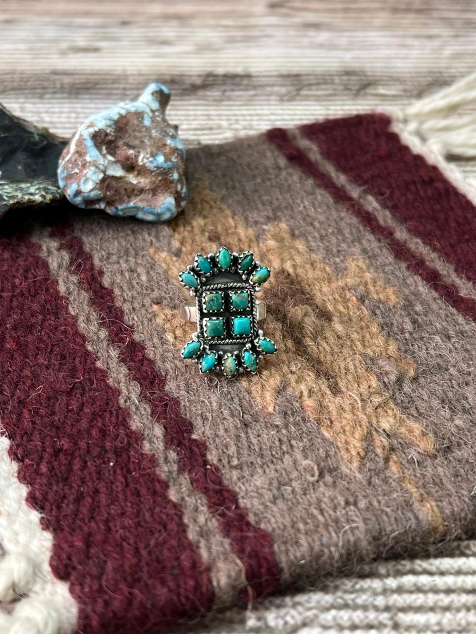 Handmade Sterling Silver Kingman Turquoise Adjustable Ring "Signed Nizhoni"