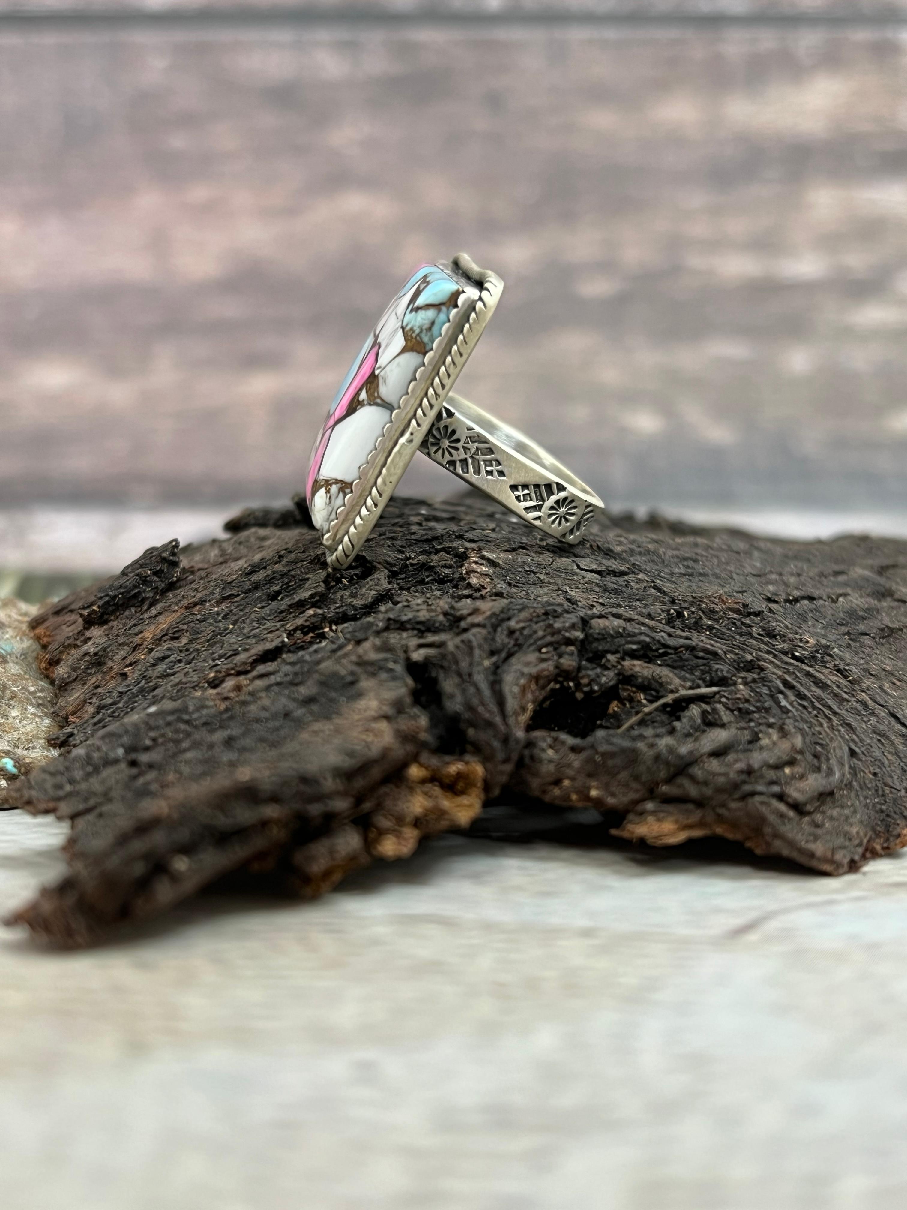 Handmade Sterling Silver Cotton Candy Adjustable Ring Signed Nizhoni