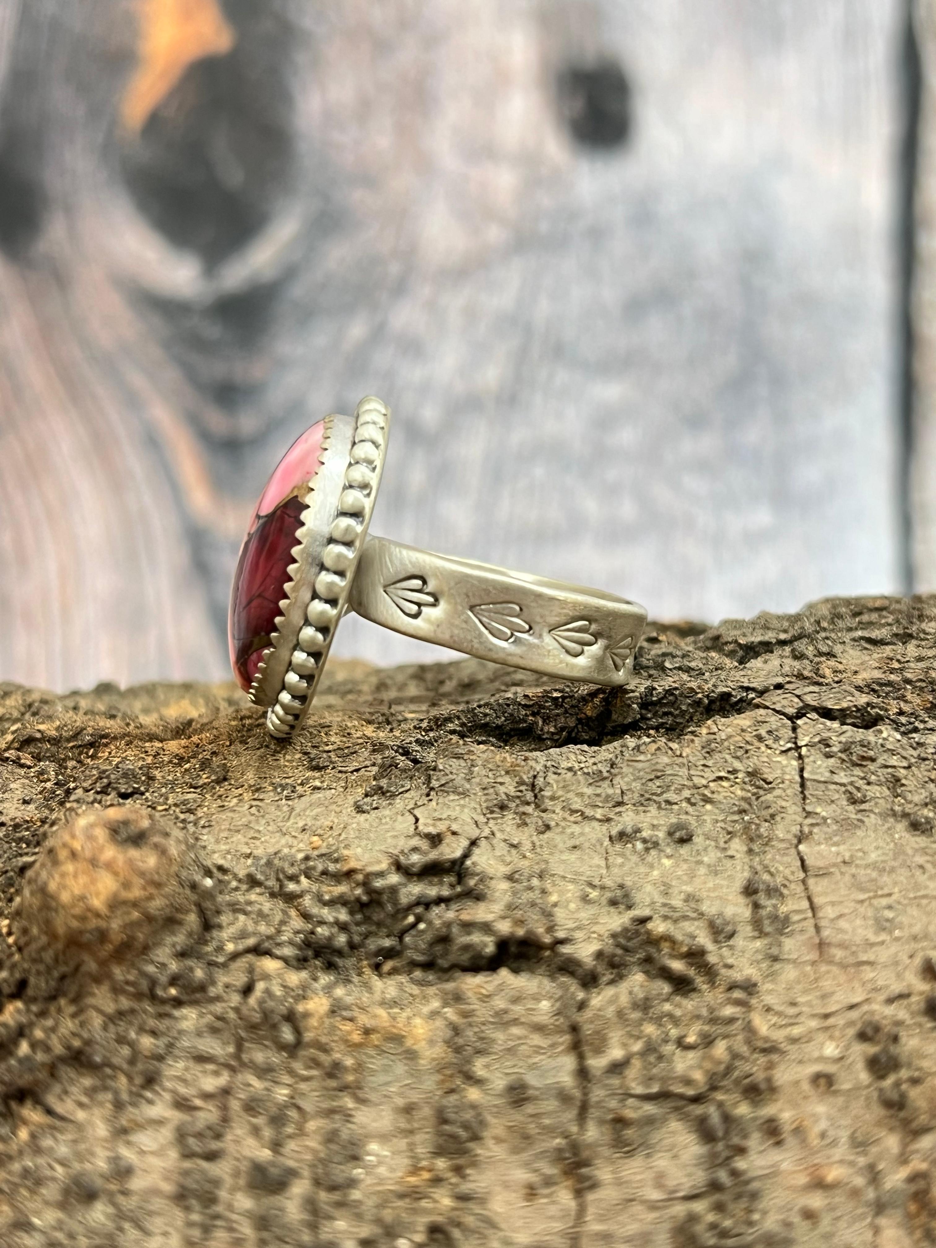 Handmade Sterling Silver Dahlia Rose Adjustable Ring with Signed Nizhoni