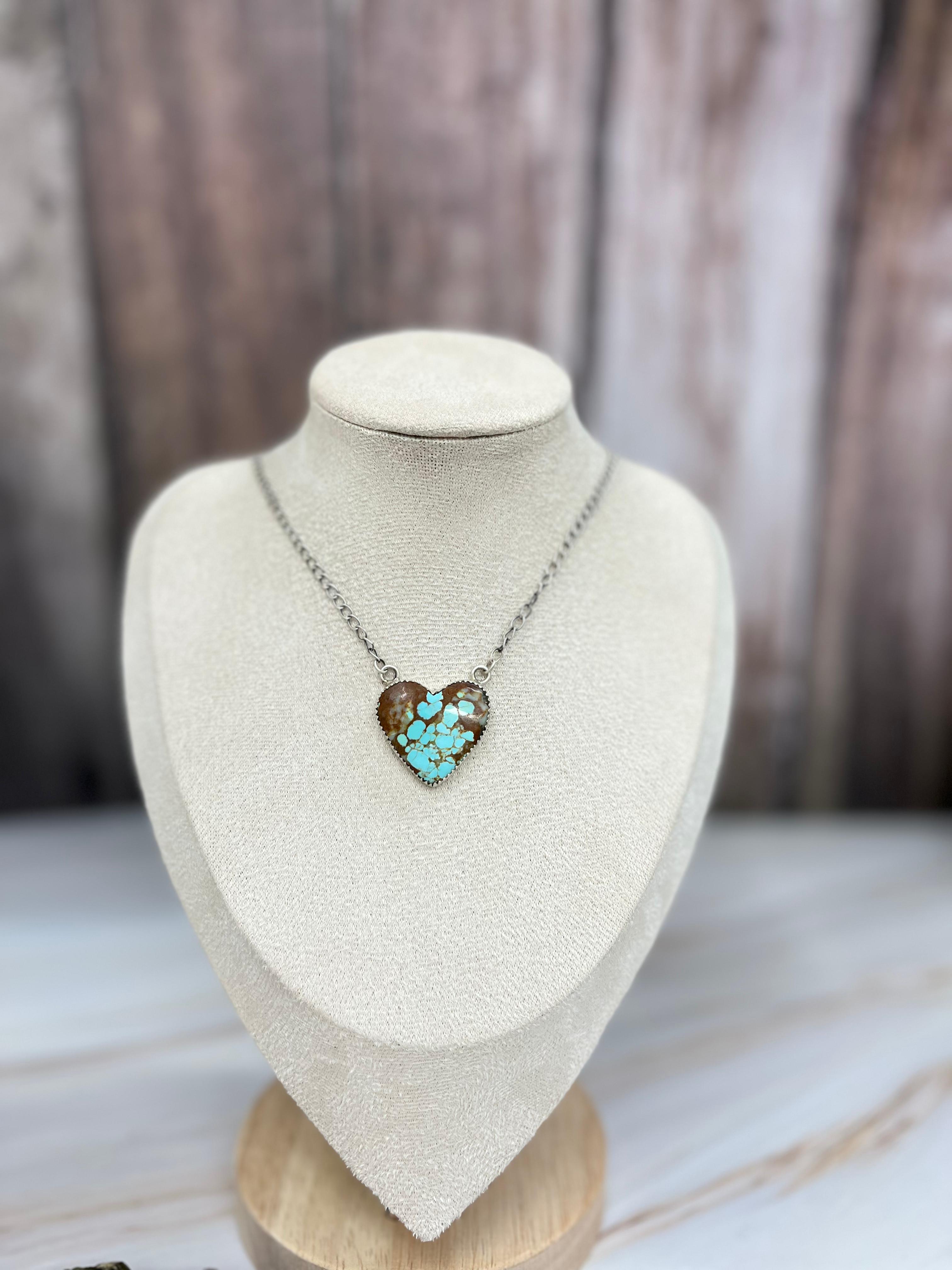Handmade Sterling Silver Number 8 Turquoise Heart Pendant Necklace with Signed Nizhoni (6)