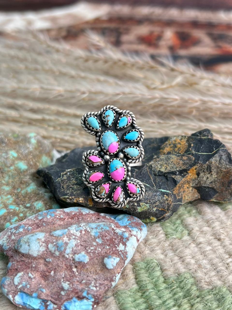 Handmade Sterling Silver Cotton Candy Adjustable Ring "Signed Nizhoni"