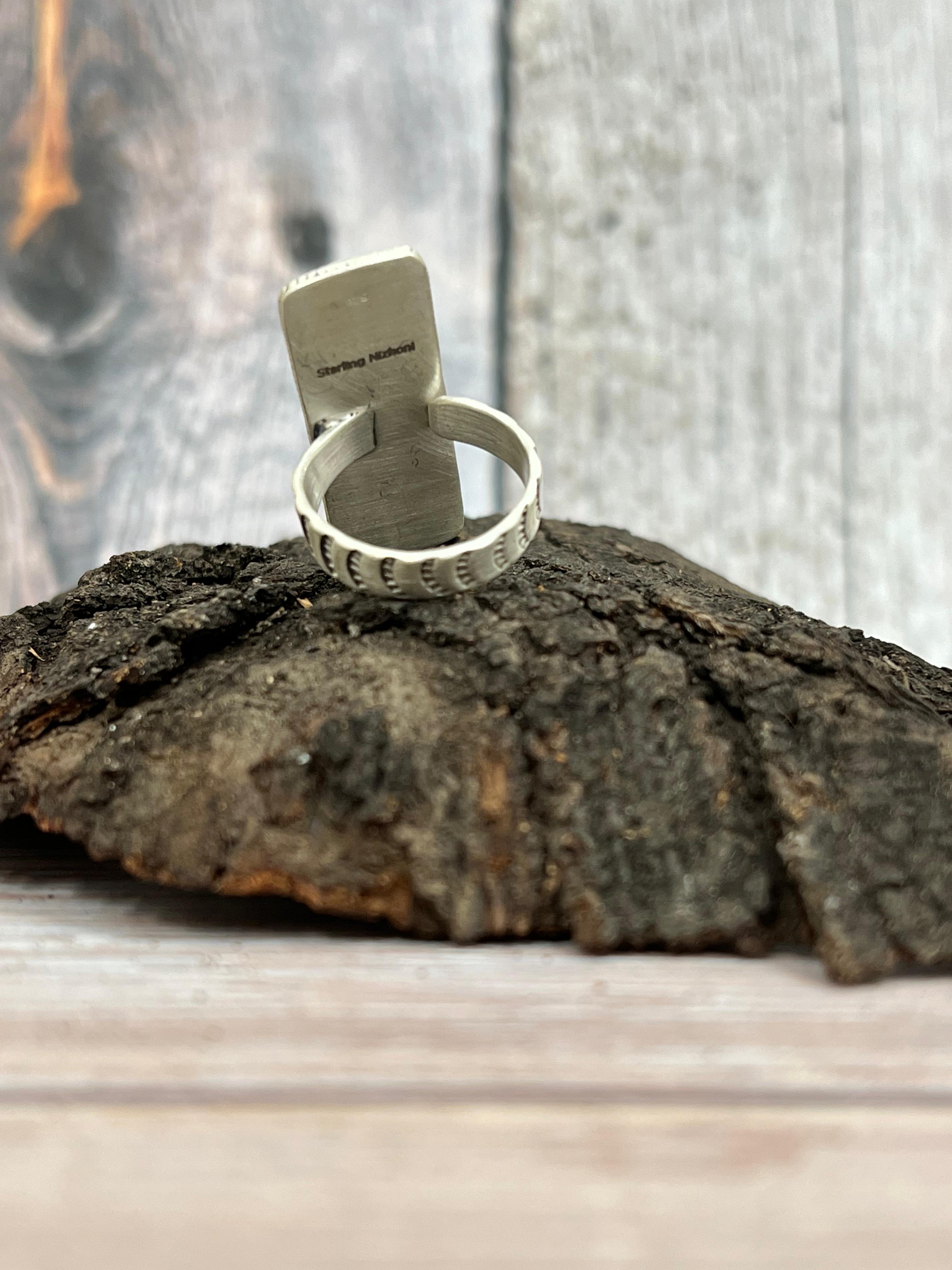 Handmade Sterling Silver Cotton Candy Turquoise Adjustable Ring with Signed Nizhoni