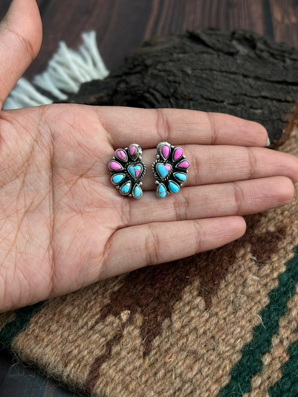 "Heart Collection" Handmade Sterling Silver Cotton Candy Post Studs Earrings "Signed Nizhoni"