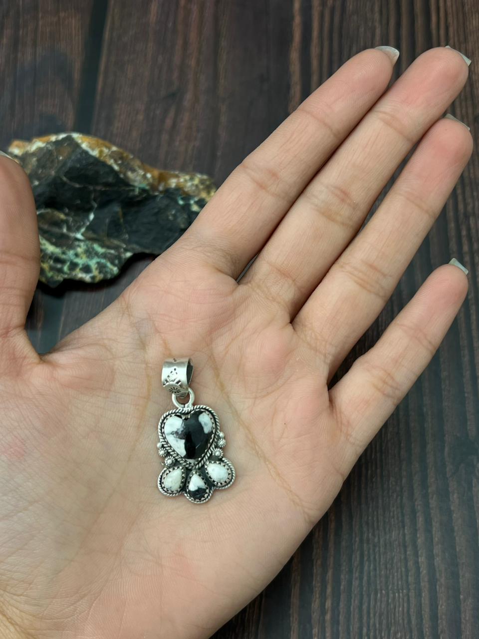 Handmade Sterling Silver White Buffalo Pendant "Signed Nizhoni" (7)