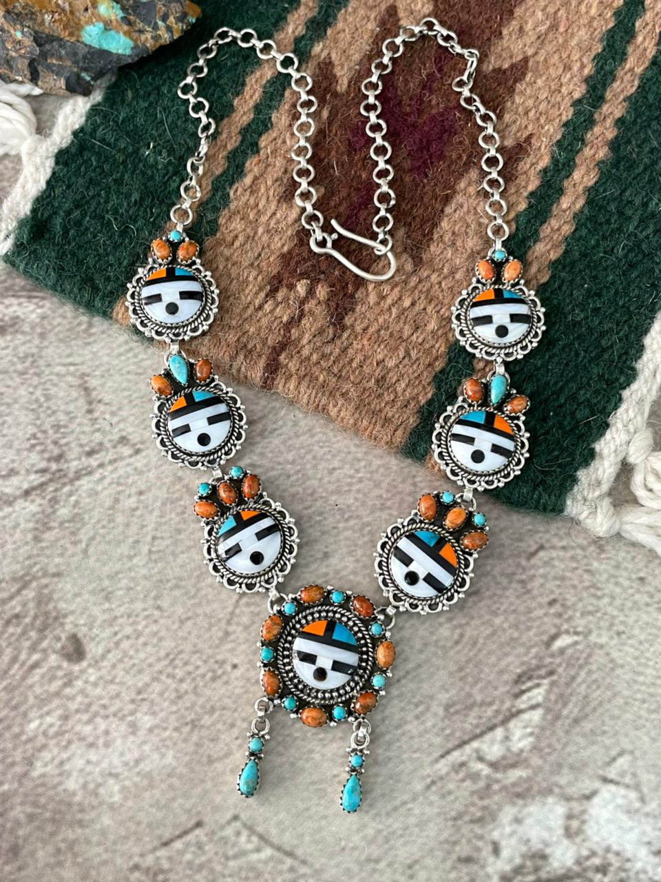 Handmade Sterling Silver Turquoise and MOP Necklace "Signed Nizhoni"