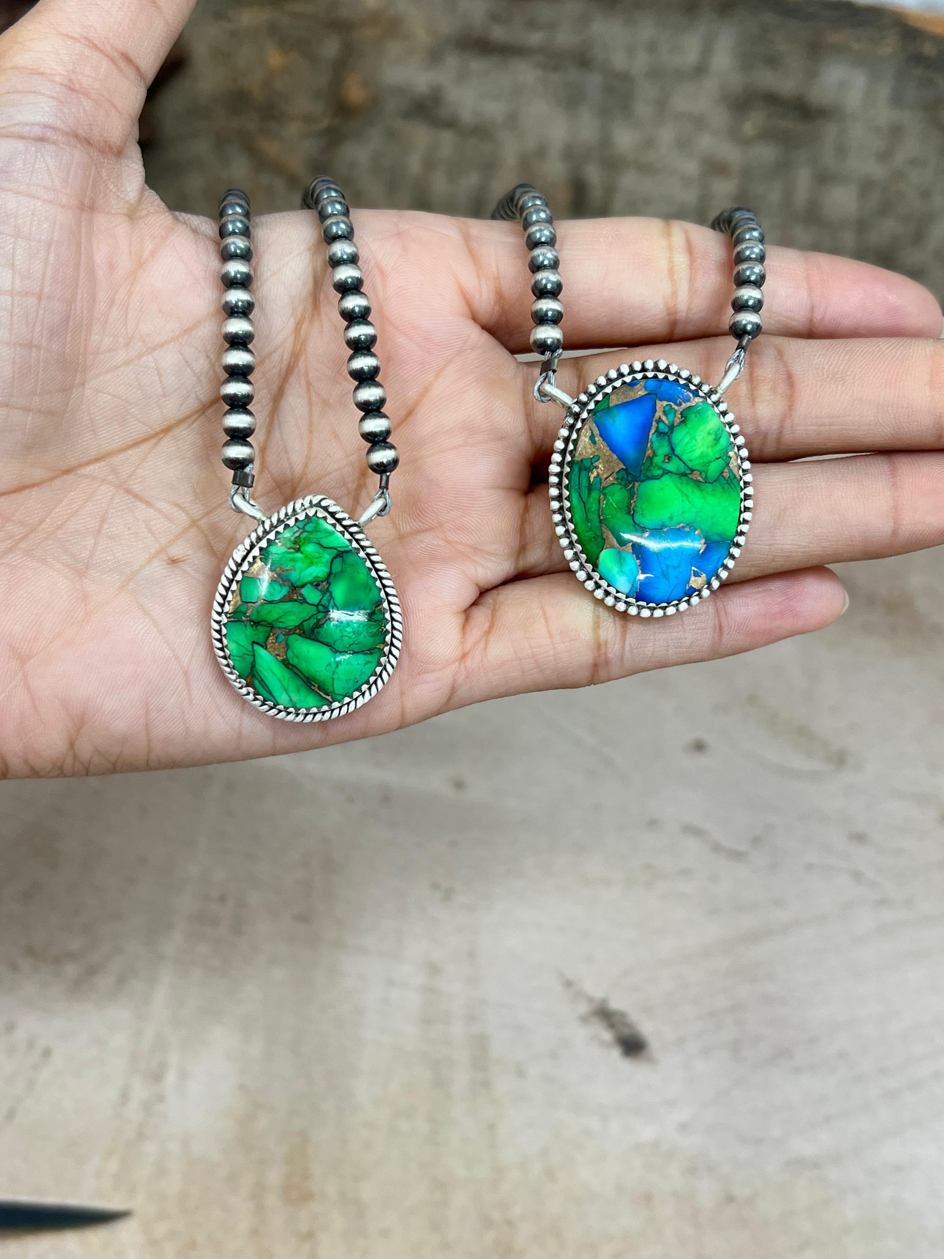 Handmade Sterling Silver Multi Stone Beaded Necklace, Signed Nizhoni