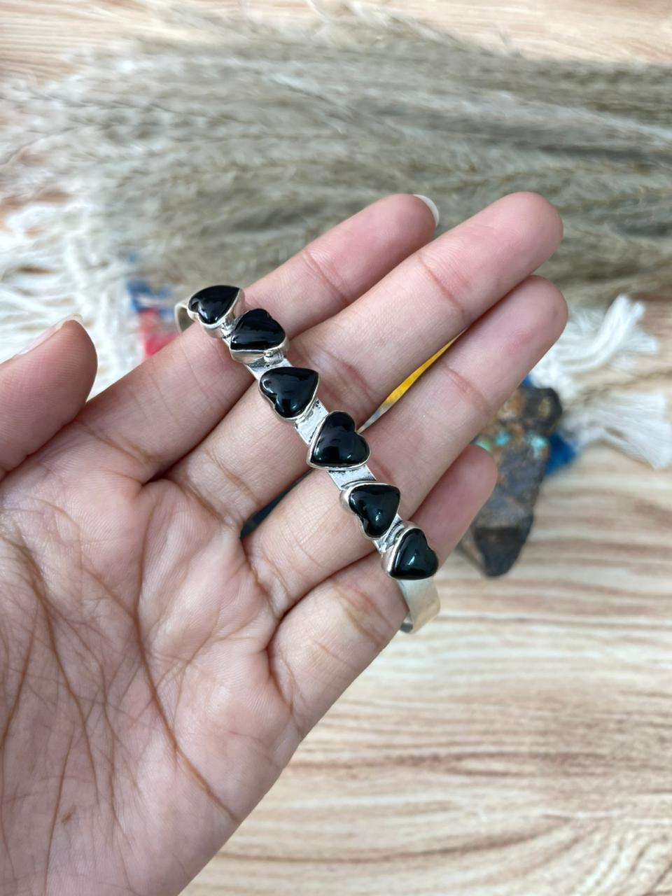 Handmade Sterling Silver Black Onyx Cuff Bracelet "Signed Nizhoni"