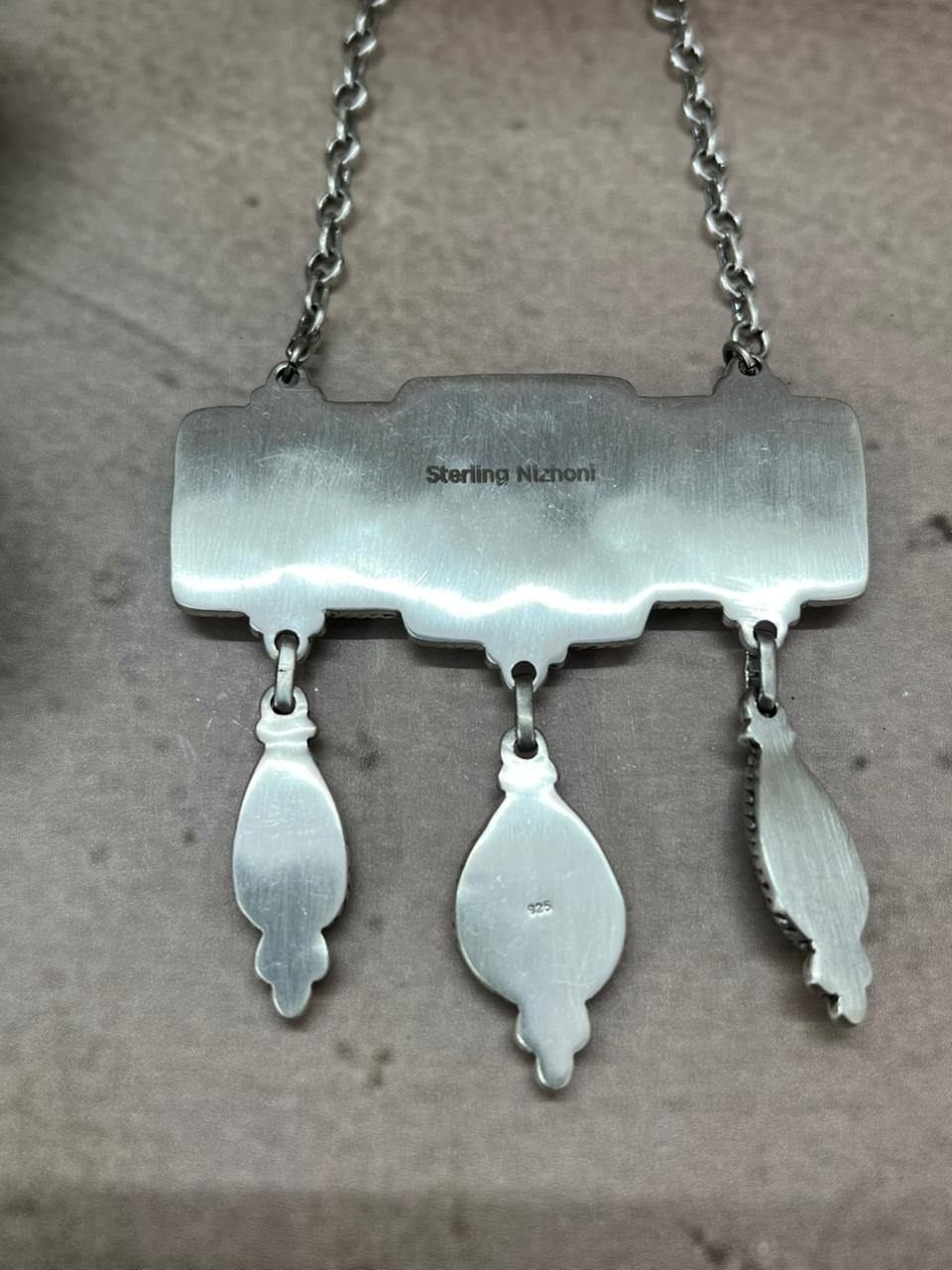 Handmade Sterling Silver Golden Hills with White Collection Necklace "Signed Nizhoni"